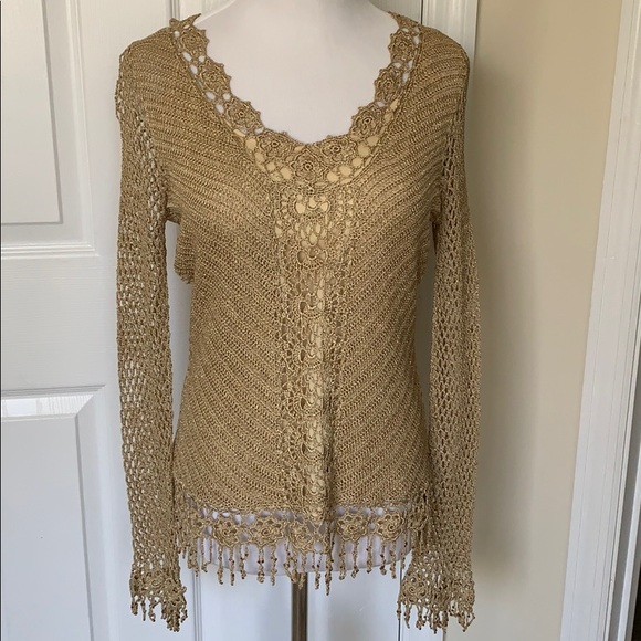 Tops - Knit dressy top gold threading in the knit.